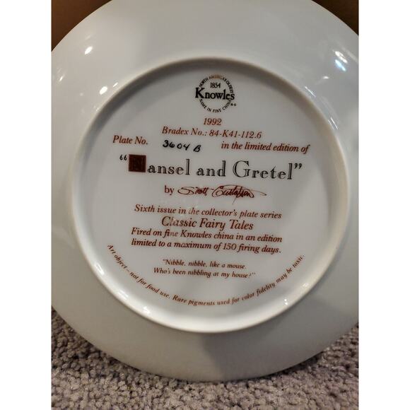 Knowles Collector Plate Vintage 1992 Hansel and Gretel 8.5" Classic Fairy Tales - Picture 2 of 4